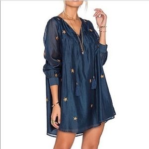 Tularosa Blythe Navy Gold Star Print Shift Dress Small
